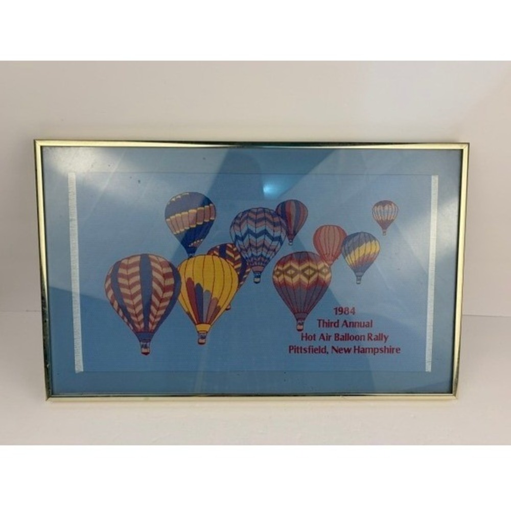 Vintage 1984 Pittsfield NH Hot Air Balloon Rally Woven Textile Art Framed
